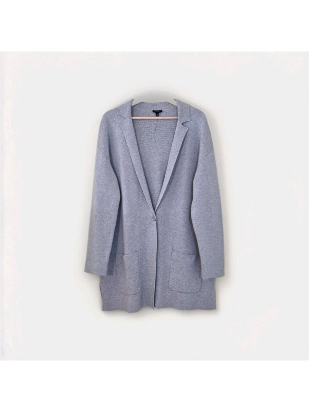 Talbots Women XL Grey Knit Sweater Blazer Coatigan Single Button Pocket Cardigan - Picture 2 of 16